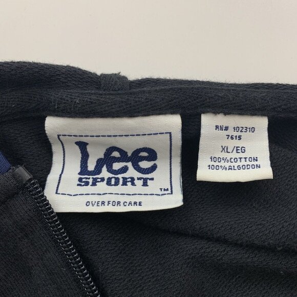 Vintage Sweatshirt Lee Sport XL Zip Front Striped Accents Black White Blue - Picture 3 of 4